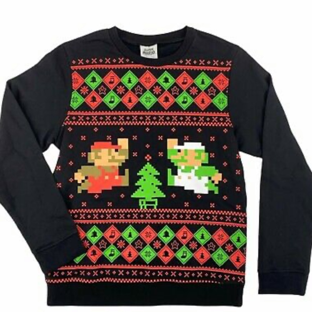 Size XL- Big Boys Nintendo Super Mario Brothers Luigi Holiday Christmas Ugly Swe